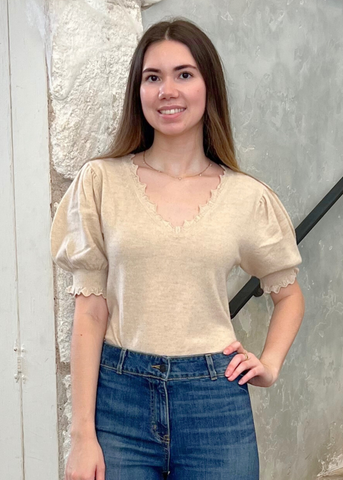 Polline Cashmere Knit Short Sleeve Top in Melange