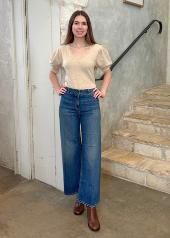 Polline Cashmere Knit Short Sleeve Top in Melange