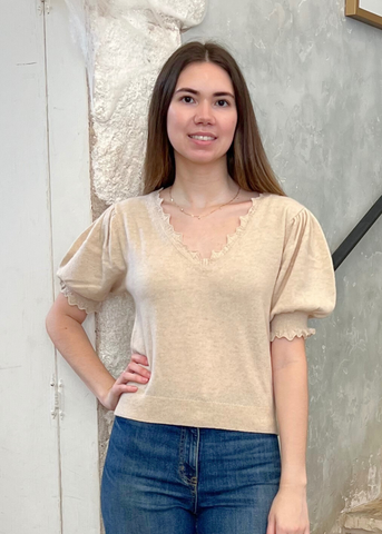 Polline Cashmere Knit Short Sleeve Top in Melange