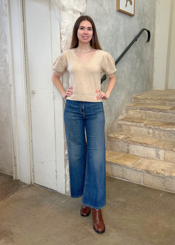 Polline Cashmere Knit Short Sleeve Top in Melange