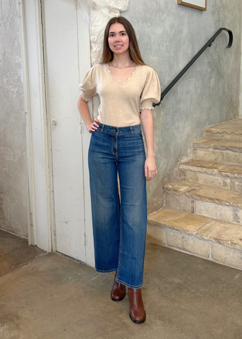 Polline Cashmere Knit Short Sleeve Top in Melange