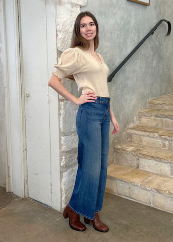 Polline Cashmere Knit Short Sleeve Top in Melange