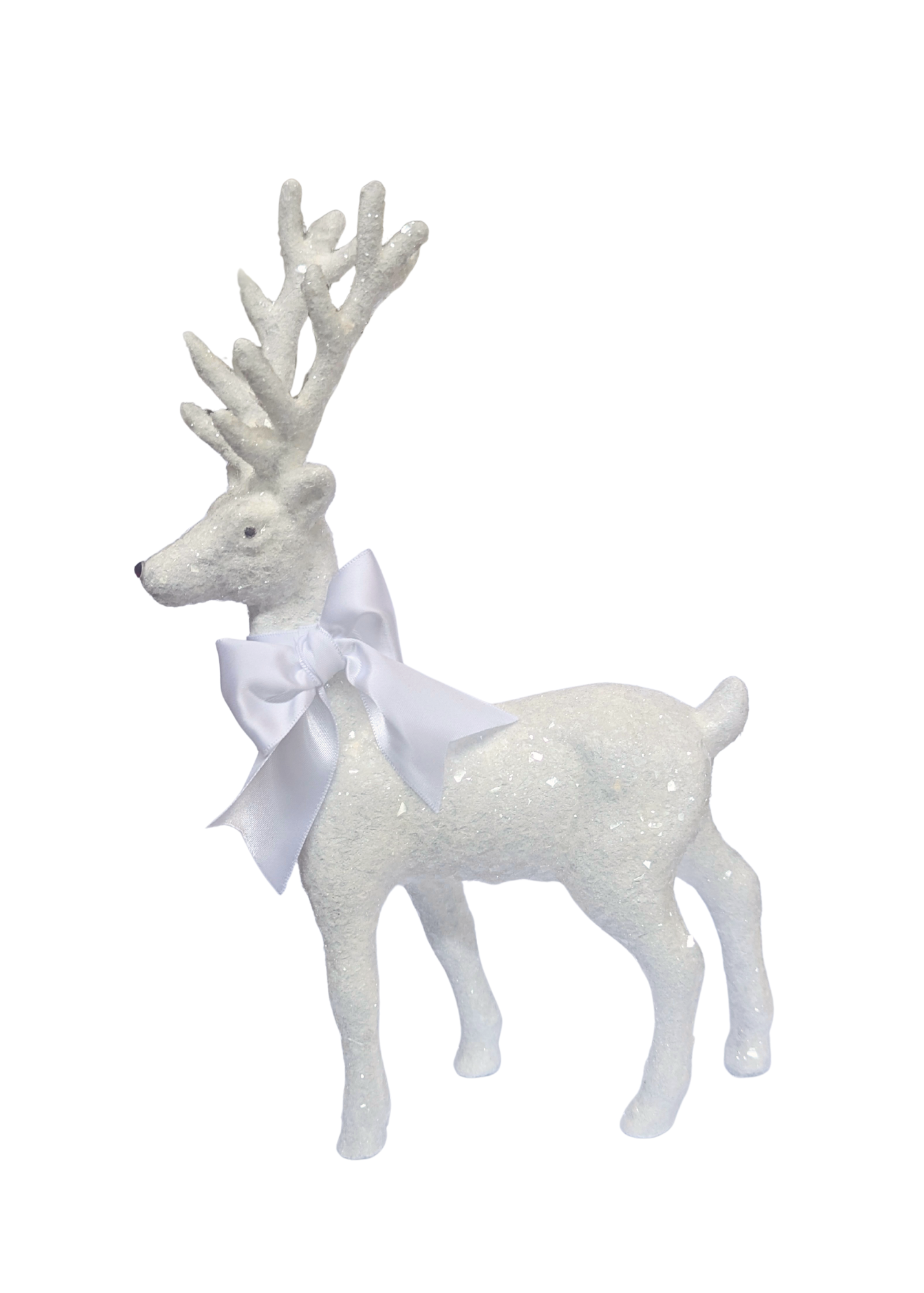 Prancer Deer with Satin Ribbon in White