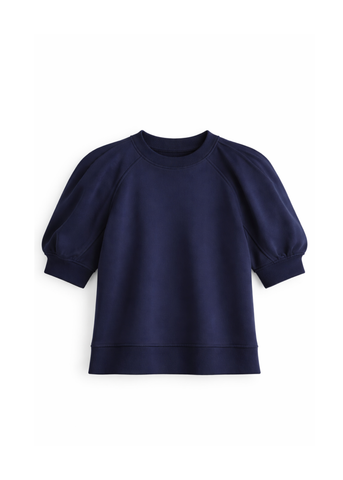 Prisilla Puff Sleeve Double Jersey Top in Dark Navy
