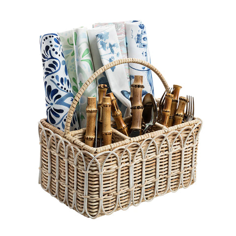 Provence Rattan Silverware Caddy In Whitewash