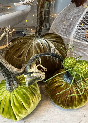 Velvet Decorative Pumpkin in Chartreuse