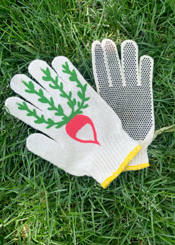 Screen-Printed Radish Gardening Gloves