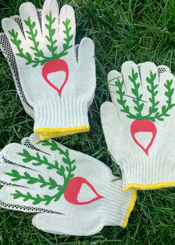 Screen-Printed Radish Gardening Gloves