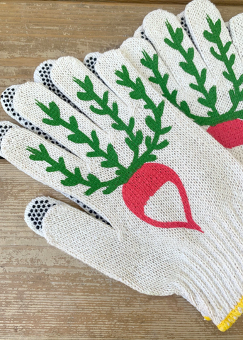 Screen-Printed Radish Gardening Gloves