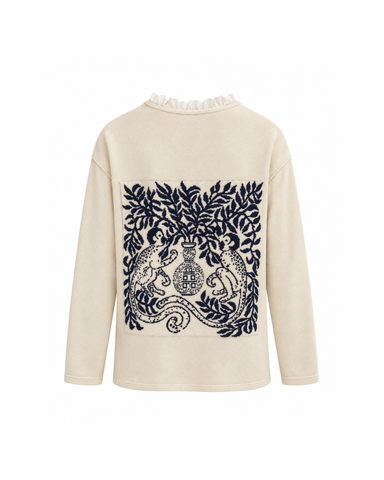 Regency Monkey Print Long Sleeve Sweater In Snow + Navy