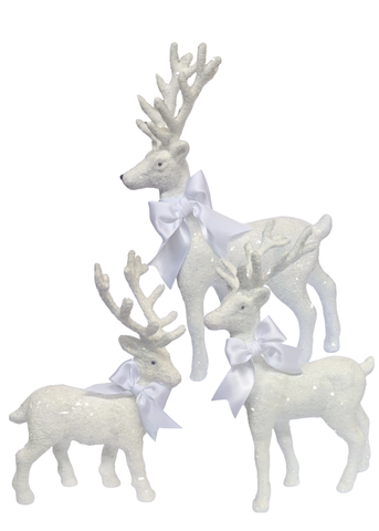 Prancer Deer with Satin Ribbon in White