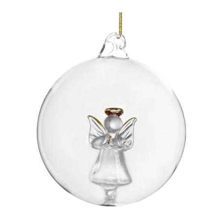 Glass Orb Ornament with Gilded Glass Angel Center