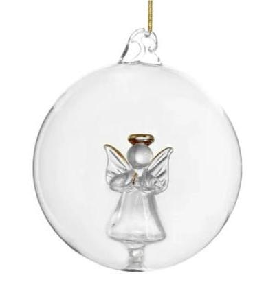 Glass Orb Ornament with Gilded Glass Angel Center