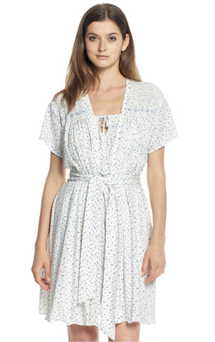 Rose Peignoir Short Sleeve Short Robe in Blue