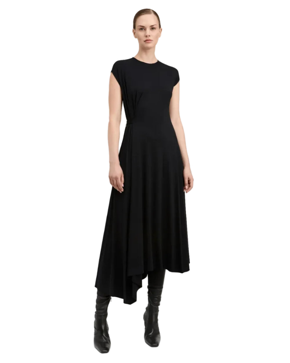 Rosario Drapery Modal Jersey Dress with Adjustable Waist In Black