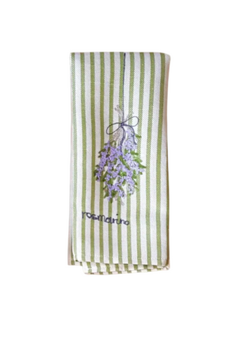 Rosemary Melograno Embroidered Striped Kitchen Towel in Green