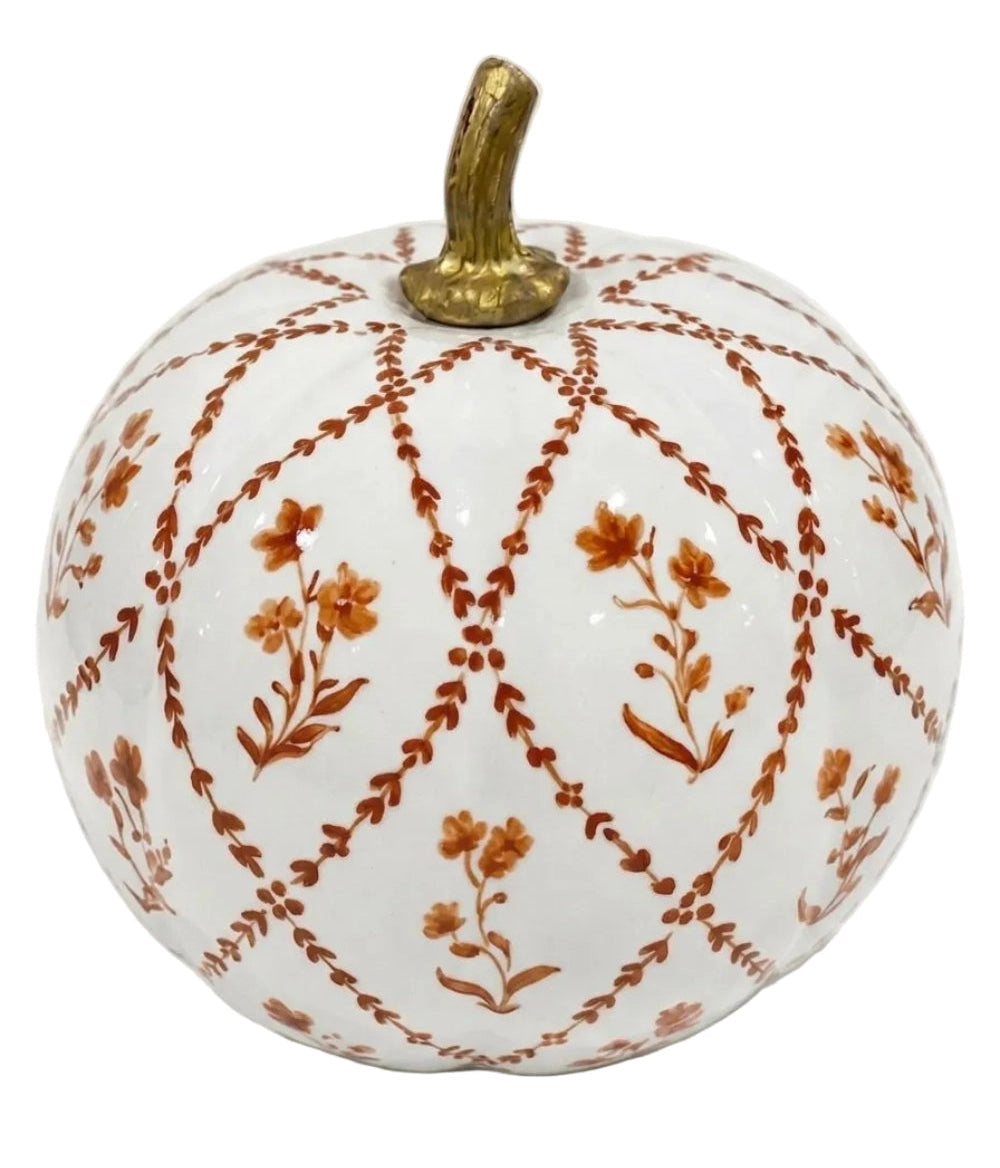 Hand Painted Metal Pumpkin Collection in White + Rust