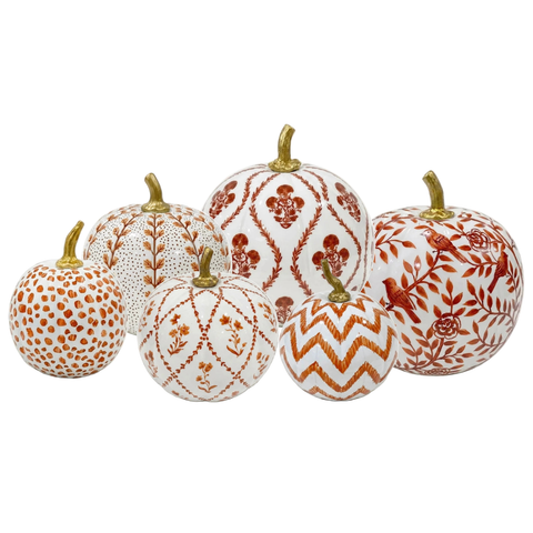 Hand Painted Metal Pumpkin Collection in White + Rust