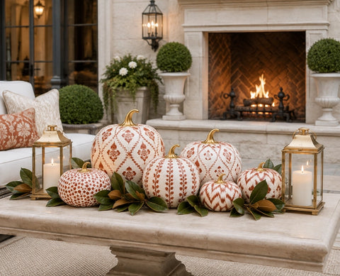 Hand Painted Metal Pumpkin Collection in White + Rust