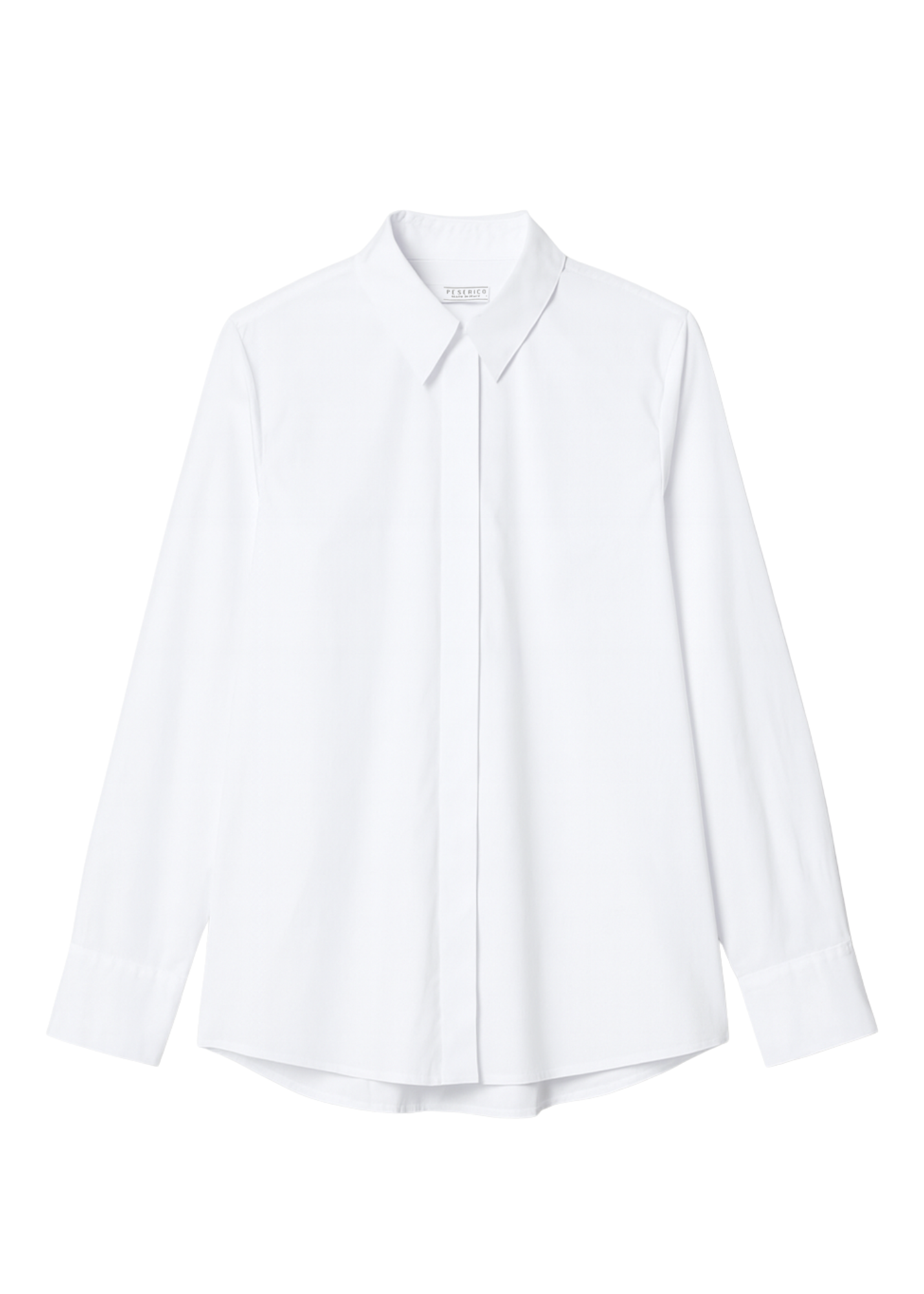 Long Sleeve Stretch Cotton Poplin Oxford Shirt with Chain Detail in Flash White