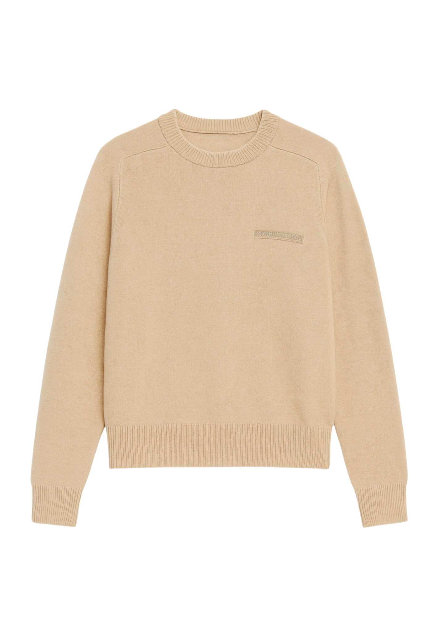 Long Sleeve Silk Cashmere Blend Knit Sweater with Chain Detail in Amber Beige