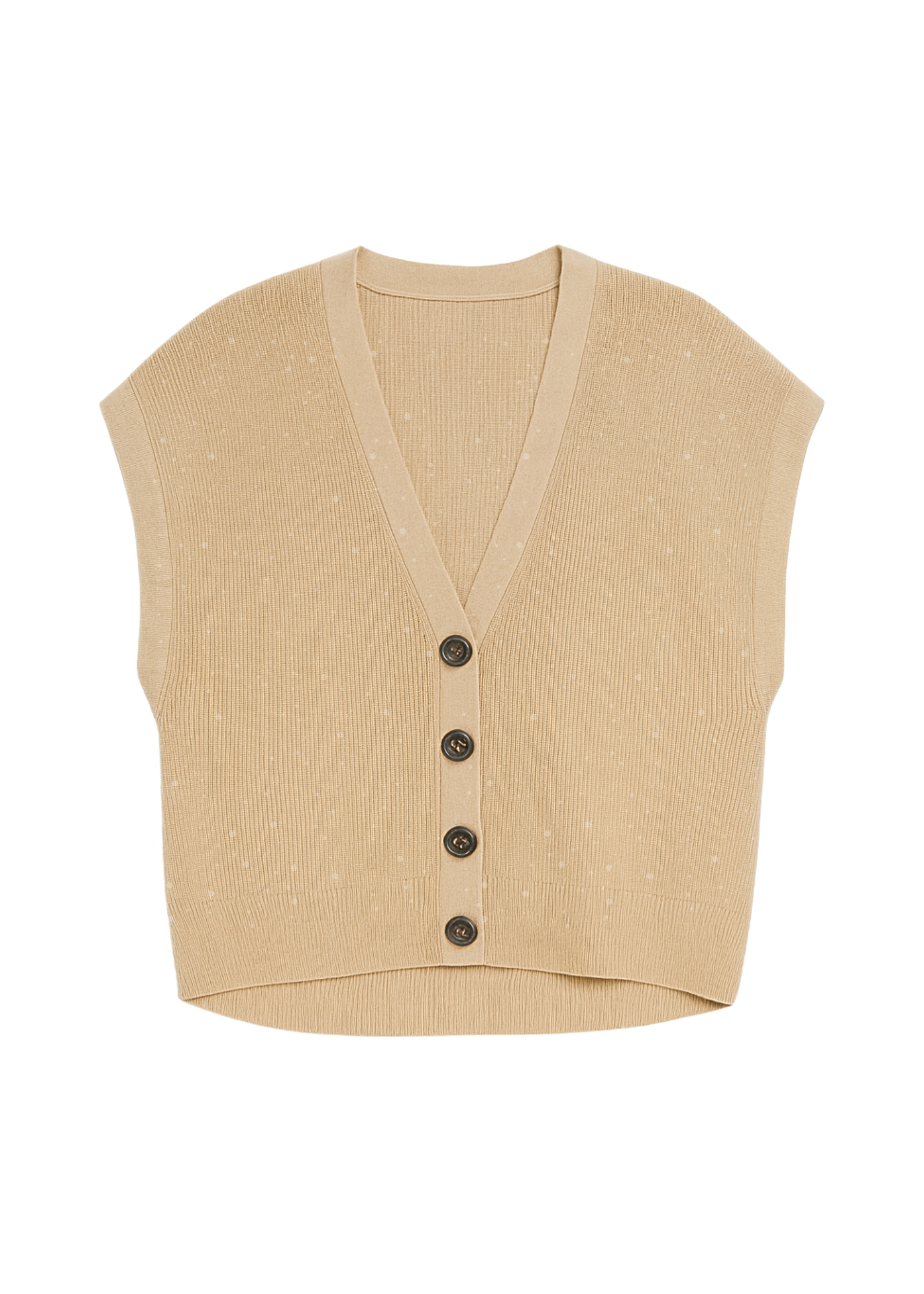 Wool Cashmere Blend Knit Vest with Lurex Stitching in Amber Beige