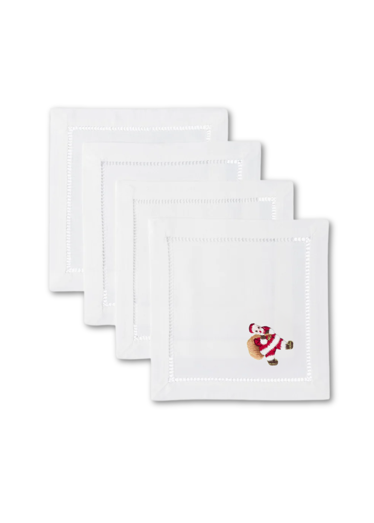 Santa Embroidered Cocktail Napkin Set
