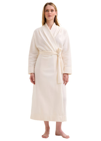 Sarah Polar Fleece Long Sleeve Long Robe in Lait