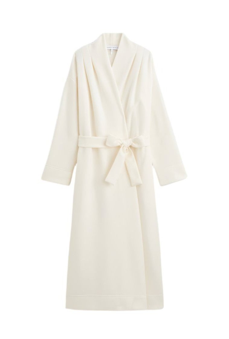 Sarah Polar Fleece Long Sleeve Long Robe in Lait