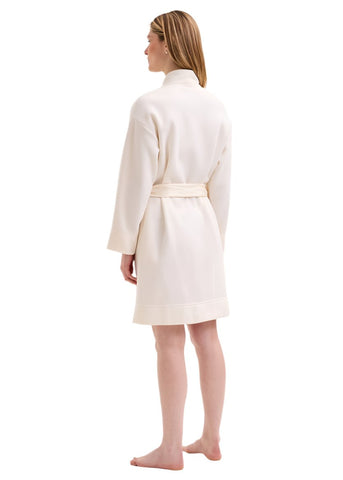 Sarah Polar Fleece Long Sleeve Short Robe in Lait