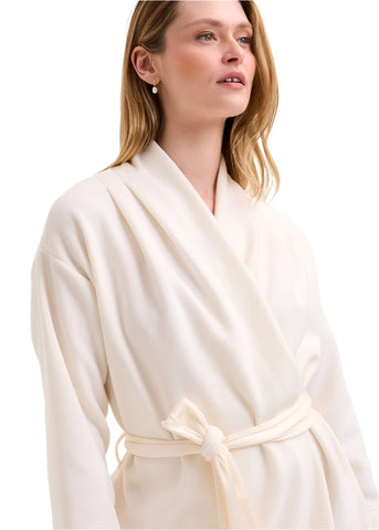 Sarah Polar Fleece Long Sleeve Short Robe in Lait