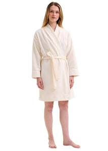 Sarah Polar Fleece Long Sleeve Short Robe in Lait