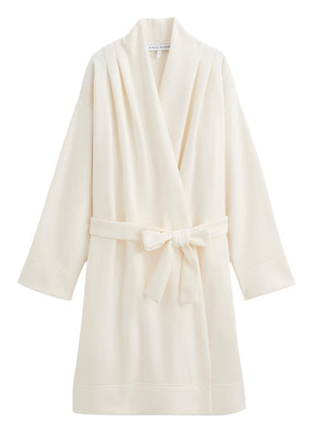 Sarah Polar Fleece Long Sleeve Short Robe in Lait