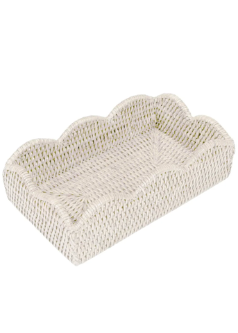 Scalloped Rattan Guest Towel Holder in Cream