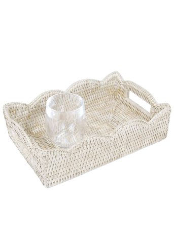 Small Scallop Rattan Cutout Handled Tray in Cream