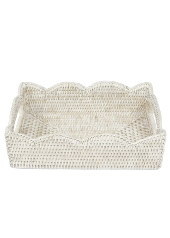 Small Scallop Rattan Cutout Handled Tray in Cream