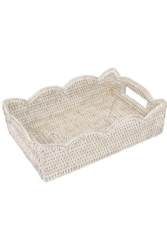 Small Scallop Rattan Cutout Handled Tray in Cream