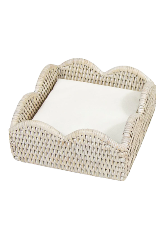 Scallop Rattan Cocktail Napkin Holder in Cream
