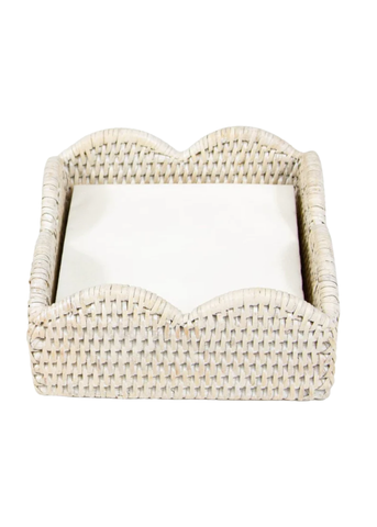 Scallop Rattan Cocktail Napkin Holder in Cream