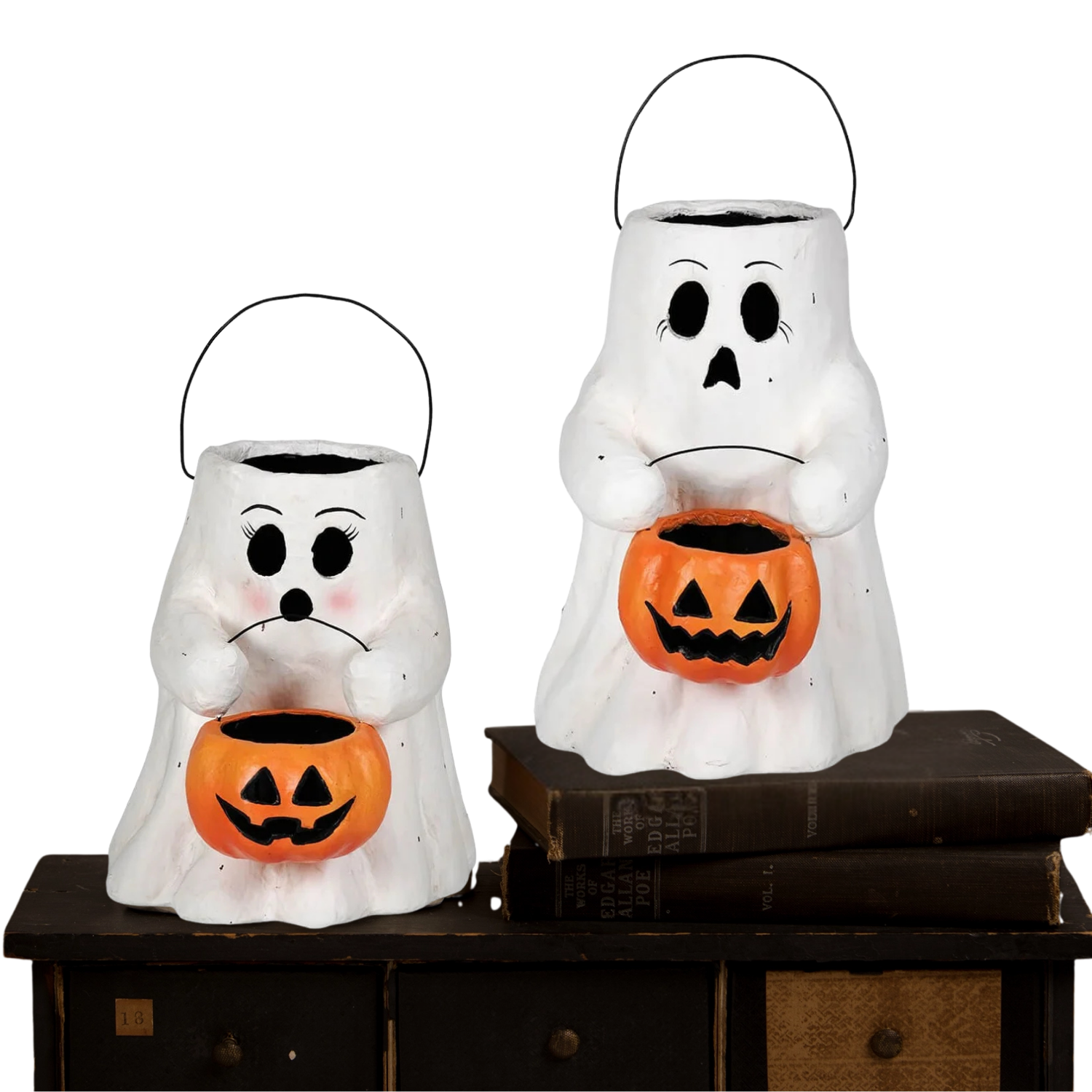 Scardey Boo + Sweet Boo w/Paper Mache Pumpkin Bucket