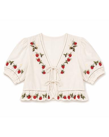 Bindi Embroidered Strawberry Tie-Front Top