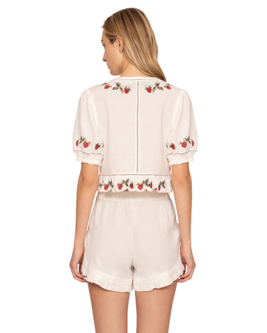 Bindi Embroidered Strawberry Tie-Front Top