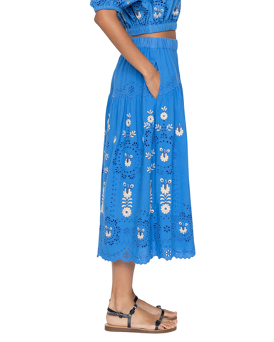 Catharina Embroidered Eyelet Midi Skirt In Blue
