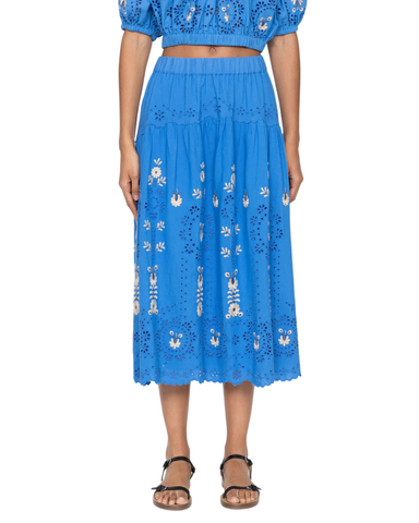 Catharina Embroidered Eyelet Midi Skirt In Blue