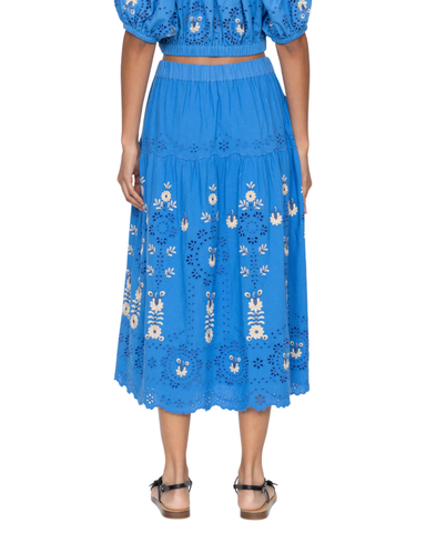 Catharina Embroidered Eyelet Midi Skirt In Blue