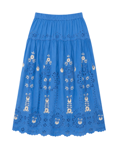 Catharina Embroidered Eyelet Midi Skirt In Blue