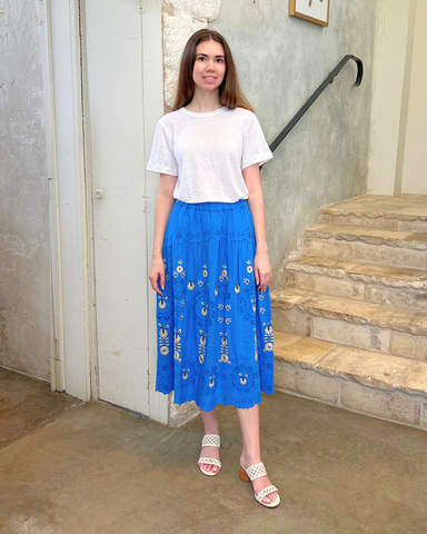 Catharina Embroidered Eyelet Midi Skirt In Blue