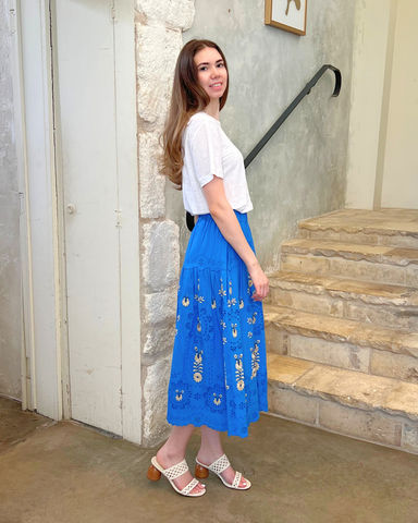 Catharina Embroidered Eyelet Midi Skirt In Blue