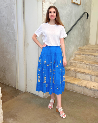 Catharina Embroidered Eyelet Midi Skirt In Blue