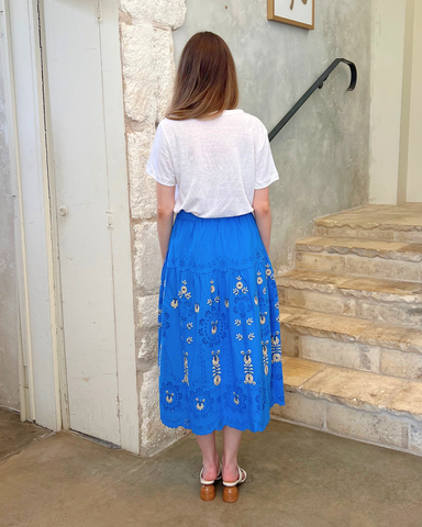 Catharina Embroidered Eyelet Midi Skirt In Blue